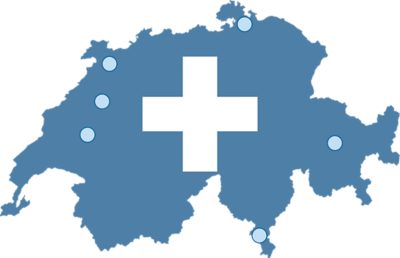 Locations in Switzerland: Schaffhausen, Sissach, Subingen, Seewis, Losone, Langnau and Biel