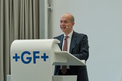 Joost Geginat, President GF Piping Systems giving an opening speech 