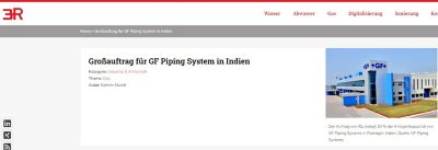 Großauftrag für GF Piping Systems in Indien