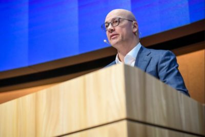 CEO Andreas Mueller an der Bilanzmedienkonferenz der Georg Fischer GF, am Mittwoch, 02. Maerz 2021, in Zuerich. (Georg Fischer GC / Keystone / Melanie Duchene)