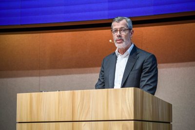 CEO Andreas Mueller an der Bilanzmedienkonferenz der Georg Fischer GF, am Mittwoch, 02. Maerz 2021, in Zuerich. (Georg Fischer GC / Keystone / Melanie Duchene)