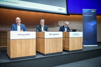 CEO Andreas Mueller an der Bilanzmedienkonferenz der Georg Fischer GF, am Mittwoch, 02. Maerz 2021, in Zuerich. (Georg Fischer GC / Keystone / Melanie Duchene)