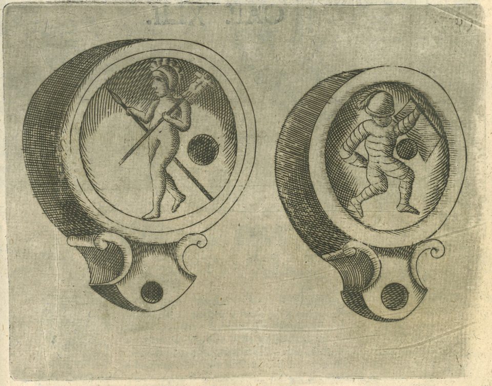 Roman lamps with images of gladiators.