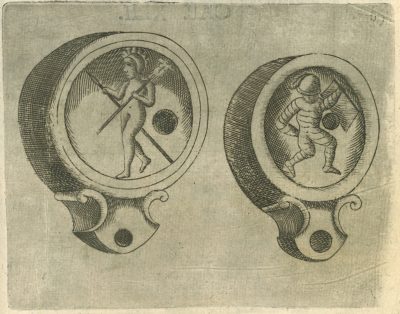 Römische Lampen mit Abbildungen von Gladiatoren.
