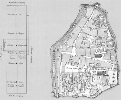 Vergleich der Grösse von Crystal Palace und Schaffhauser Altstadt (Quelle: Ferrum Nr. 66, 1994)