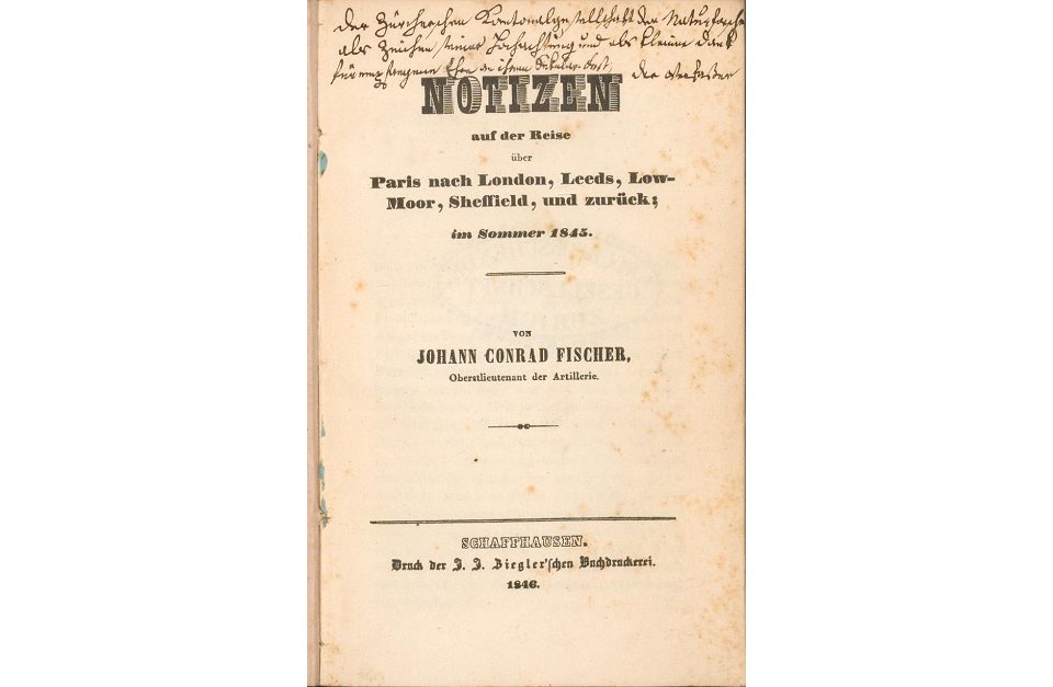 Johann Conrad Fischers Tagebuch, Titelseite mit handschriftlicher Widmung