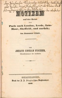 Johann Conrad Fischers Tagebuch, Titelseite mit handschriftlicher Widmung