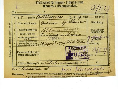 Gillar's registration form, source: WStLA, CC BY-NC-ND 4.0