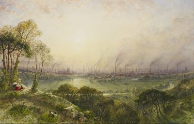 The landscape of England during the Industrial Revolution (“Manchester from Kersal Moor” by William Wyld, 1852. Image: The Royal Collection).