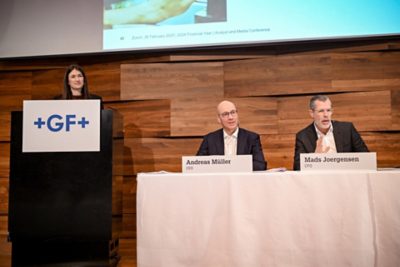 CEO Andreas Müller spricht an der Analysten- und Medienkonferenz von GF am Mittwoch, 26. Februar 2025 im Metropol in Zürich.