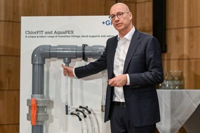 CEO Andreas Müller spricht an der Analysten- und Medienkonferenz von GF am Mittwoch, 26. Februar 2025 im Metropol in Zürich.