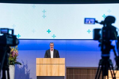 CFO Mads Joergensen spricht an der Bilanzmedienkonferenz der Georg Fischer AG am Mittwoch, 3. Maerz 2021, in Zuerich. (KEYSTONE/Alexandra Wey)

