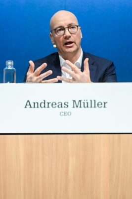 CEO Andreas Mueller an der Bilanzmedienkonferenz der Georg Fischer GF, am Mittwoch, 01. Maerz 2023, in Zuerich. (Georg Fischer/ Keystone / Melanie Duchene)