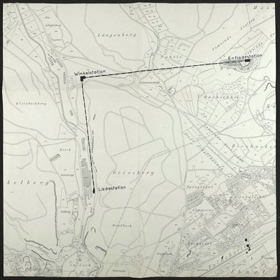 Overview map showing the loading station, the angel station, and the unloading station