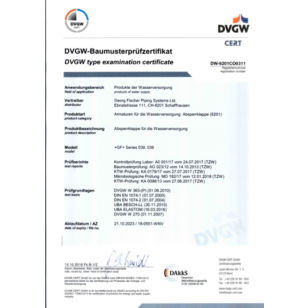Absperrklappen Typ 038 & 039 DVGW-Baumusterprüfzertifikat