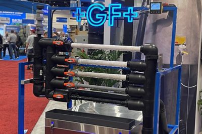 Chiller with different material pipes hooked up to show difference in levels of condensation