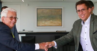 Byron Tomazos, President Technava and Julian Backes, , Head of Sales Marine EMEA at GF Piping Systems confirming the new partnership.