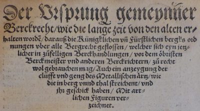 Johann Haselberg's "Vrsprung gemeynner Berckrecht", title