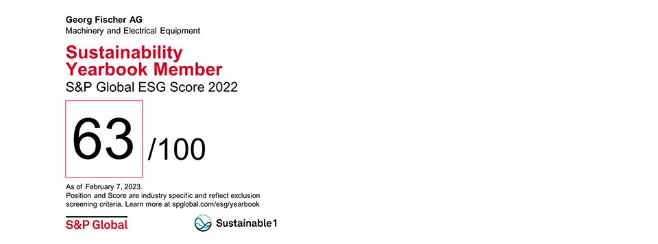 The American credit rating agency S&P Global recognized GF for its good sustainability performance in 2022. GF has scored within the top 15% of its industry.