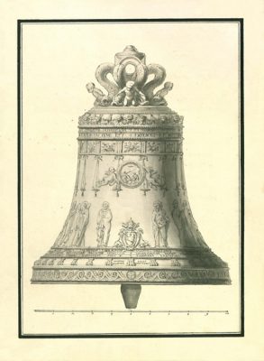 Vollendete Glocke mit Inschriften, Bildern und Wappen